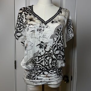 White House Black Market Black and White Patterned Blouse